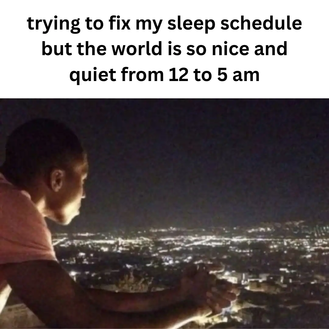 A person looking out over a quiet city at night with text praising the 12 to 5 am window.