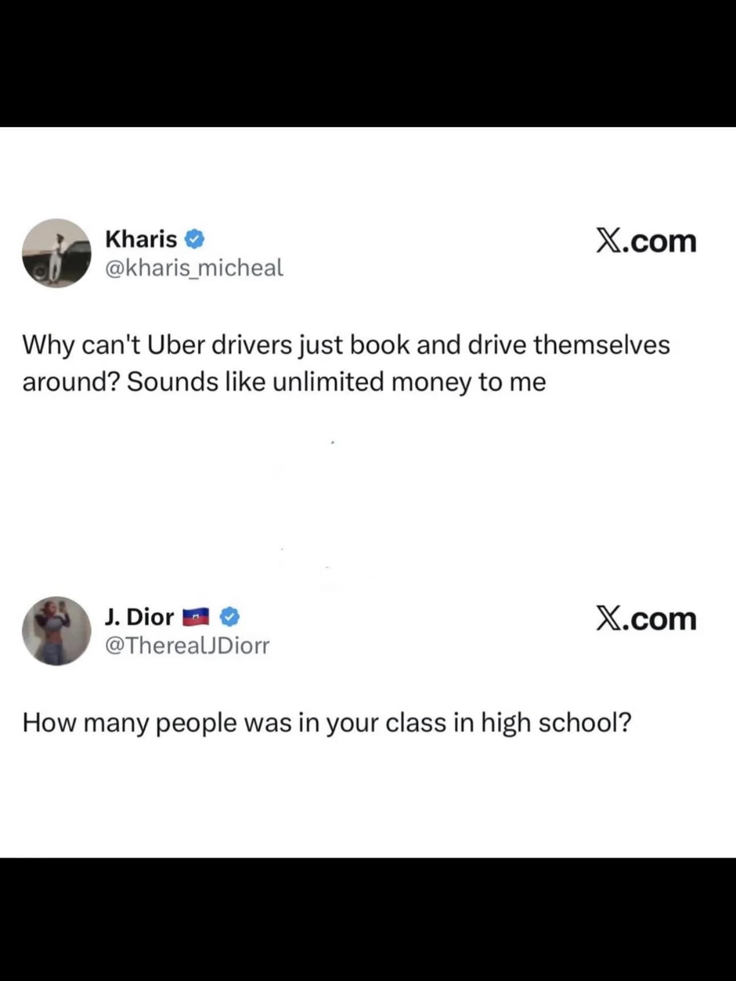 A "facepalm" meme dump interaction where someone suggests Uber drivers should just drive themselves for "unlimited money," prompting a question about their education level.