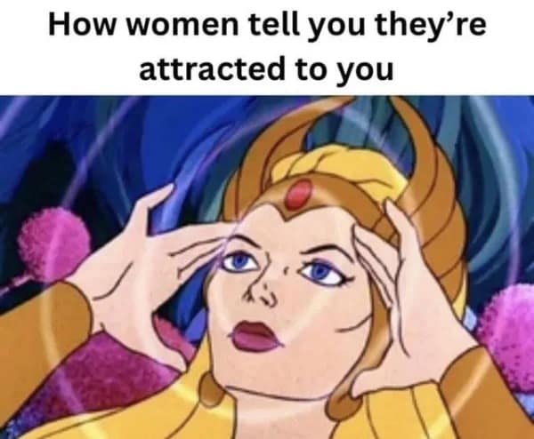 She-Ra cartoon character using telepathy to represent confusing dating signals funny meme.