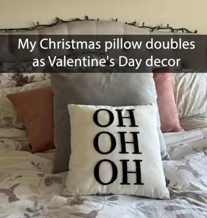 A meme dump photo of a Christmas pillow reading HO HO HO arranged to read OH OH OH, doubling as suggestive Valentine's Day decor.