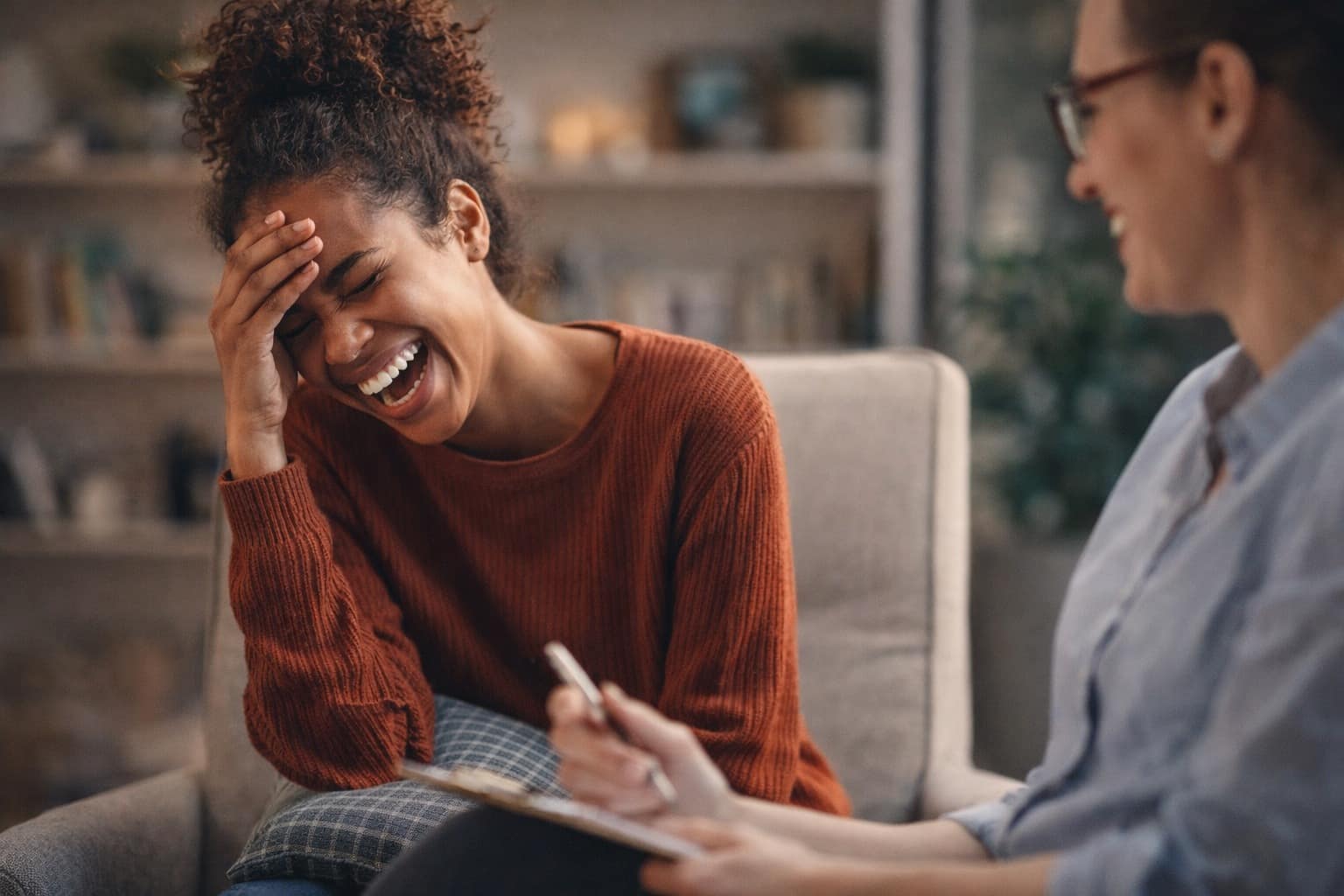 Mental health memes compilation: A collage featuring an ADHD hack of blasting club music to write an email, making a therapist laugh out of their zoom frame, and nervously asking a fortune teller if a tarot card is a flaming dumpster.