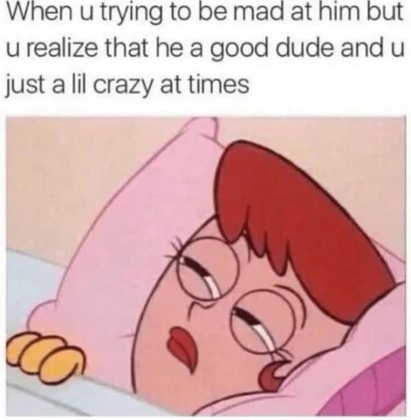 Timmy Turner's mom from Fairly OddParents looking annoyed but realizing her partner is actually a good dude.