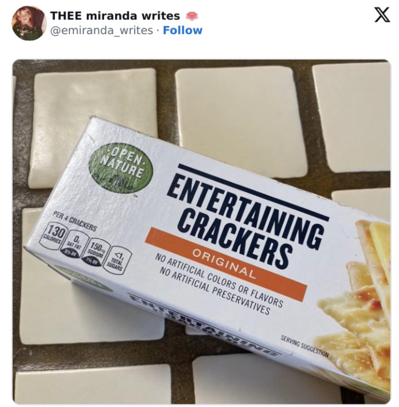 A pun-filled maga halftime show memes entry showing a box of "Entertaining Crackers" as a joke about the audience demographic.