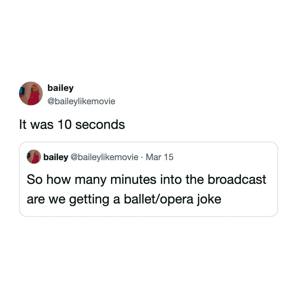 Predicting the predictable defines this 2026 Oscars memes highlight, which notes how it only took 10 seconds for the broadcast to land a joke about high-brow culture like ballet or opera