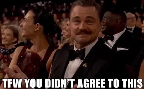 Leonardo DiCaprio perfectly captures the awkward energy of being in a situation you didn't sign up for with a skeptical side-eye in this 2026 Oscars memes entry