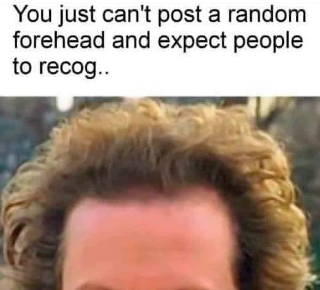 A meta nostalgia meme featuring an extreme close-up of a forehead and messy blonde hair, challenging viewers to recognize the celebrity—Macaulay Culkin—without seeing his full face.