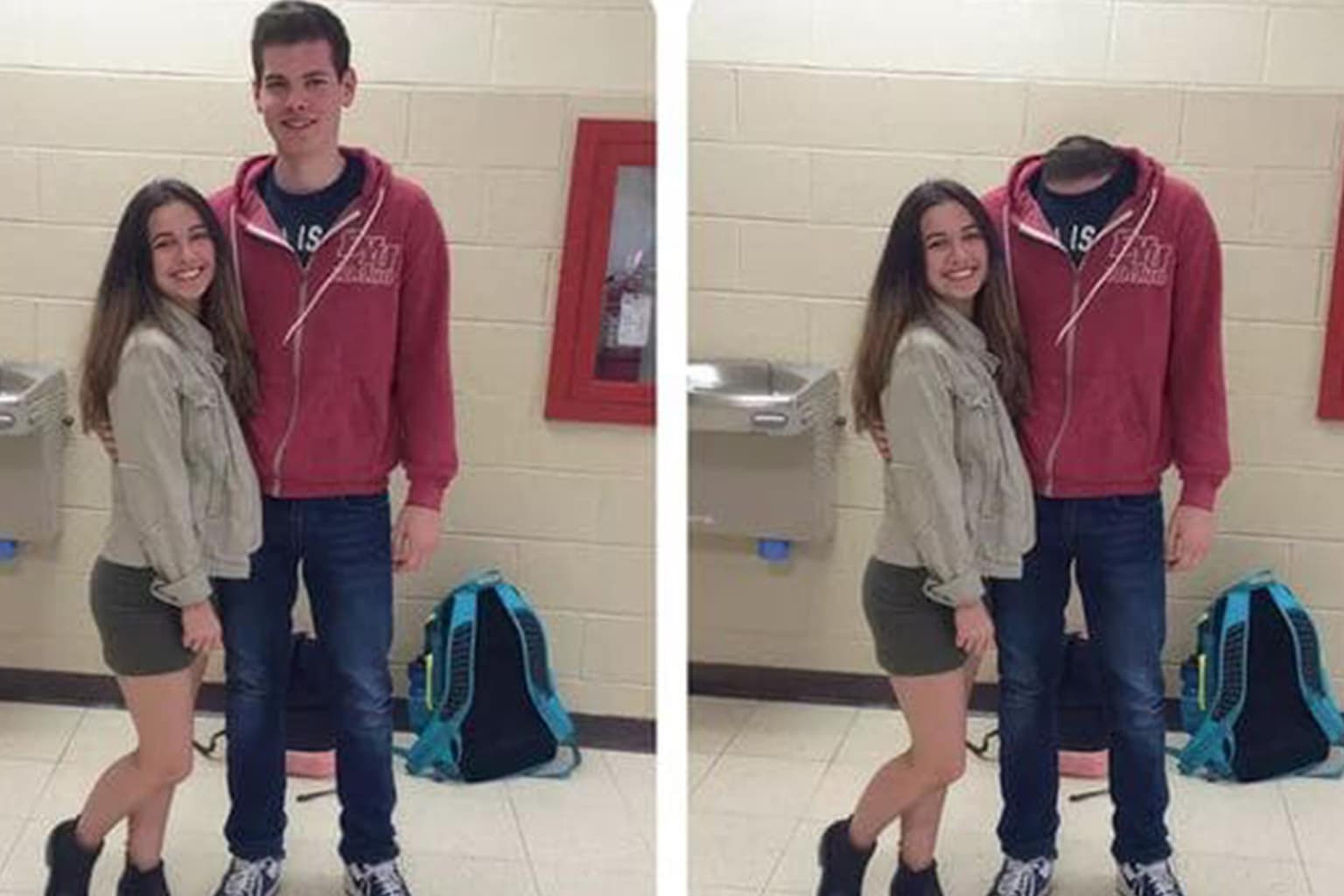 A Besat of james fridman photoshop compilation featuring a guy's face blown up to massive proportions in a pool, a graduate posing next to a giant pallet of student loan debt, and a perfectly blurred photo simulating life without glasses.