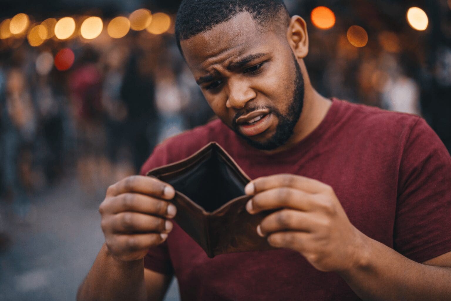 A collage of broke memes featuring a street pigeon casually holding a twenty-dollar bill in its beak, an empty wallet holding a single cigarette butt, and a crying woman in a classical painting defensively telling a man not to bring her financial status into the conversation.
