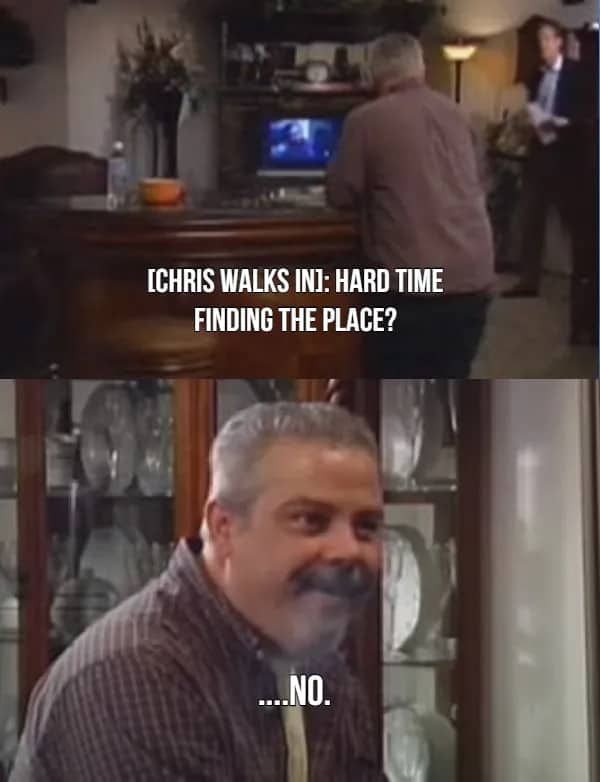 Chris Hansen asking a man with a mustache if he had a hard time finding the place.