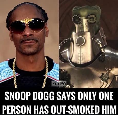 hilarious classic meme comparing Snoop Dogg wearing gold bee sunglasses to Wat Tambor from Star Wars, jokingly claiming the masked alien is the only person in the universe who has ever out-smoked the legendary rapper.