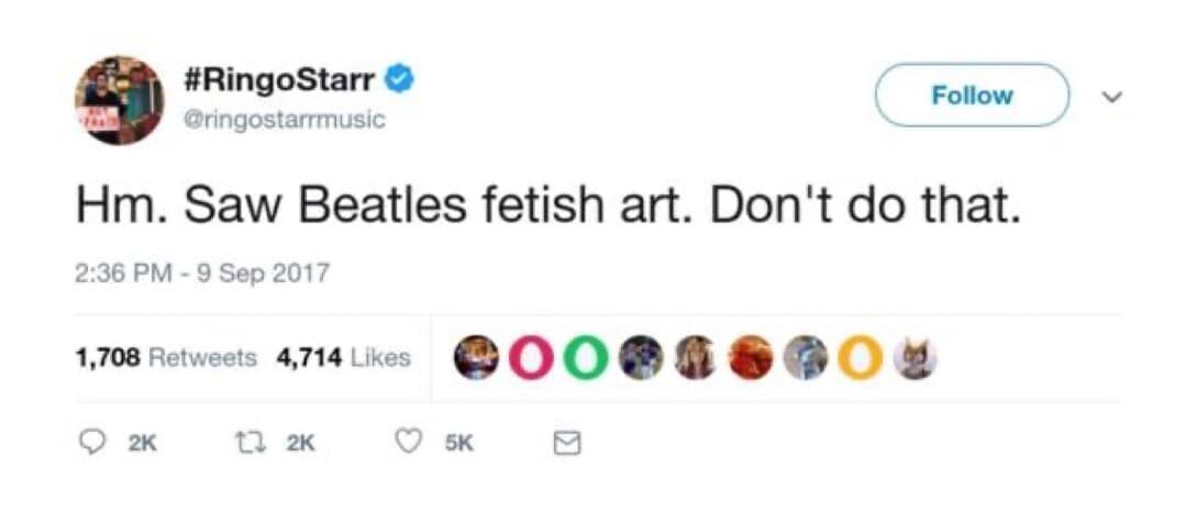 iconic celebrity post from Ringo Starr that has become a best memes legend, simply stating he saw Beatles fetish art and pleading with the internet to "Don't do that."