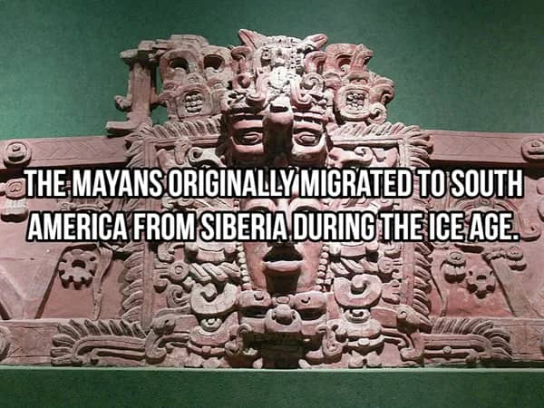 Stone carving depicting Mayan migration from Siberia to South America during the prehistoric Ice Age.