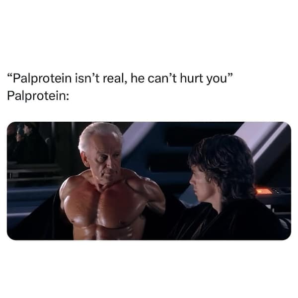 Emperor Palpatine from Star Wars photoshopped to be incredibly muscular. Hilarious savage food memes creating the ultimate fitness boss named Palprotein