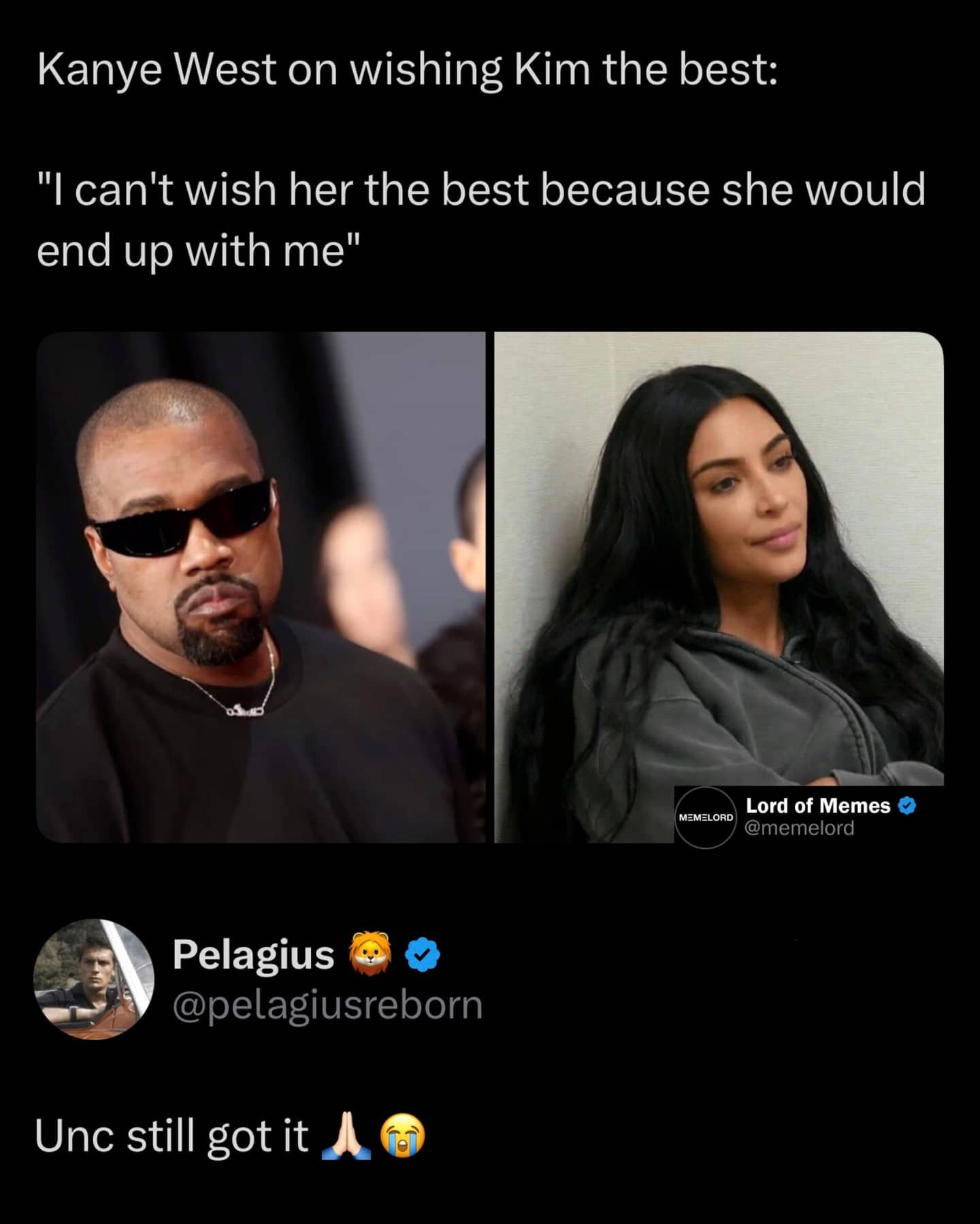 Social media post featuring a quote from Kanye West about his relationship with Kim Kardashian.