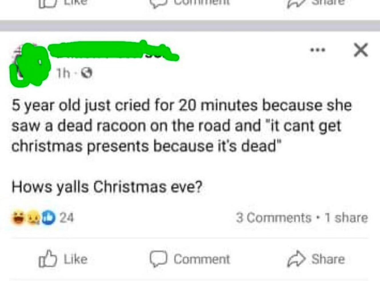 hilarious Facebook post capturing the unintentional vulgarity of funny things kids say, where a boy named Aiden creates a superhero called "Itchy Man" and accidentally threatens a bad guy by yelling that he has "itchy balls."