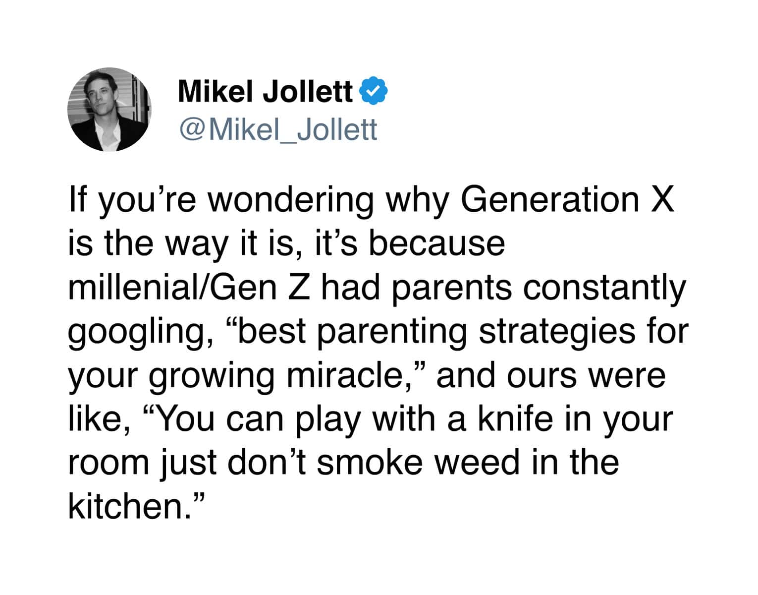 A deeply relatable gen x meme explaining feral childhood trauma, comparing modern hyper-attentive parenting to the eighties where kids were allowed to play with knives as long as they did not smoke indoors.