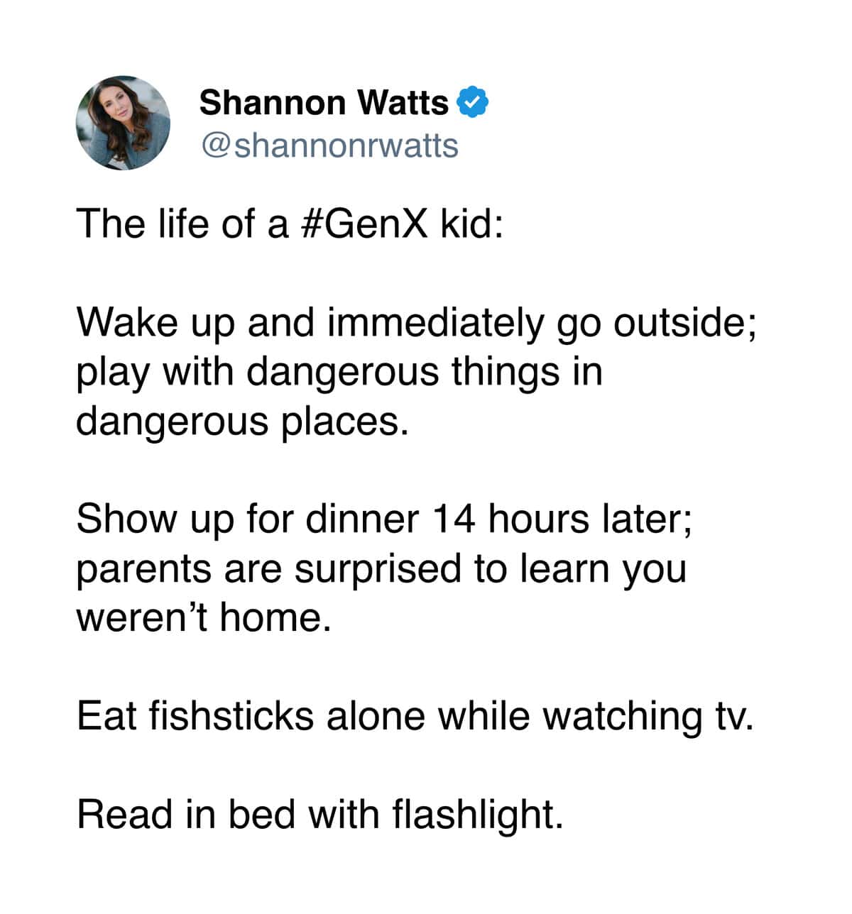 nostalgic gen x meme summarizing a feral childhood of waking up, playing with dangerous things outside for fourteen hours, and eating fishsticks alone while parents basically forgot they existed.