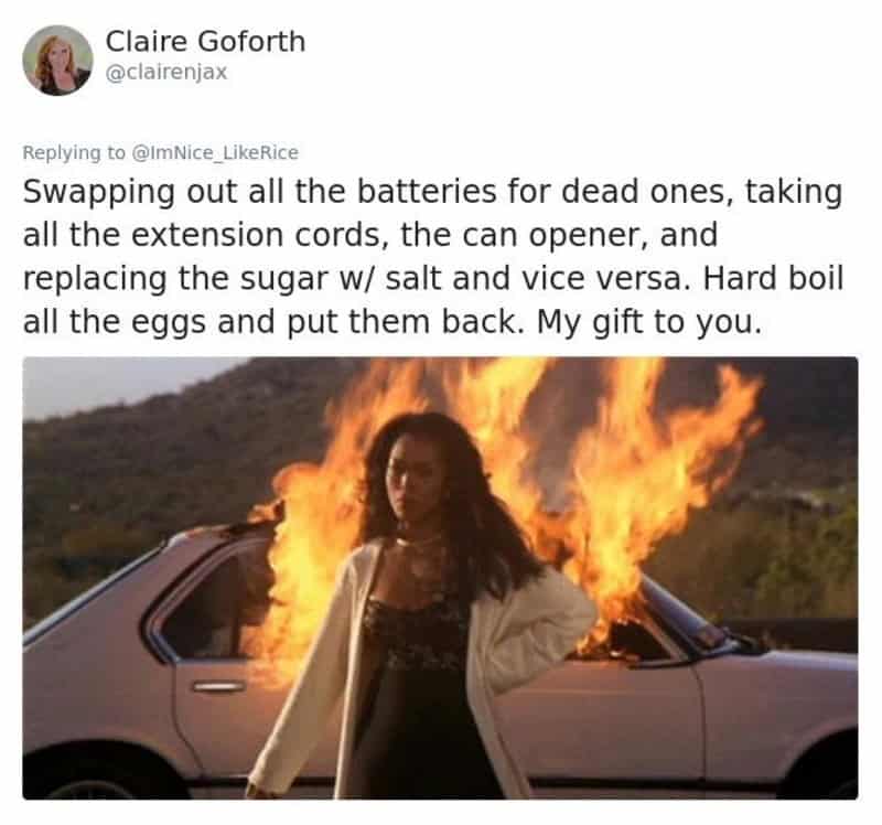 A chaotic list of pranks including swapping sugar with salt and hard boiling all the eggs.