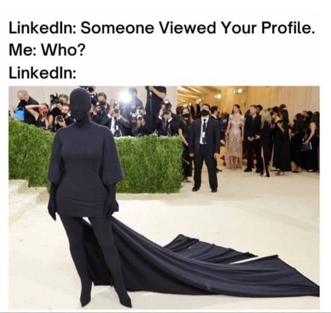 Kim Kardashian in a full black body suit at the Met Gala representing anonymous viewers.