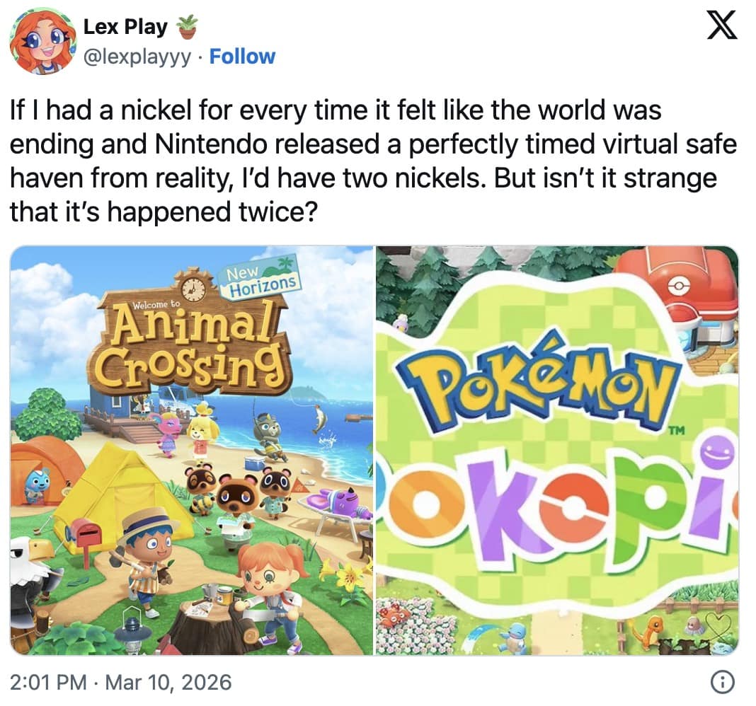 relatable illustration titled "Salaryman Ditto" depicts a miserable purple blob at a work laptop longing to go home and look at his "good screen" to play his favorite Pokopia meme game