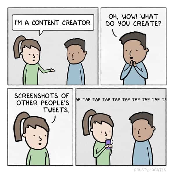 A content creator explains her job is just taking screenshots of other people's viral tweets.