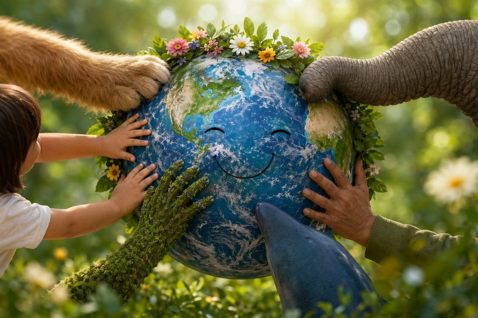 A 2026 Earth Day memes compilation featuring Batman slapping Robin to remind him that every day is Earth Day, an anime character asking if the ocean is a trash can, and Tiger Woods shaking hands with a hand emerging from a tree trunk.