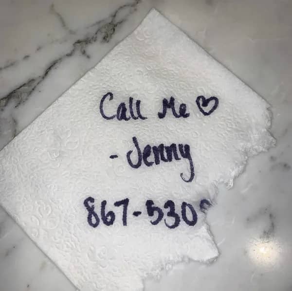80s meme featuring a napkin with Jenny's phone number 867-5309, referencing the iconic Tommy Tutone song.