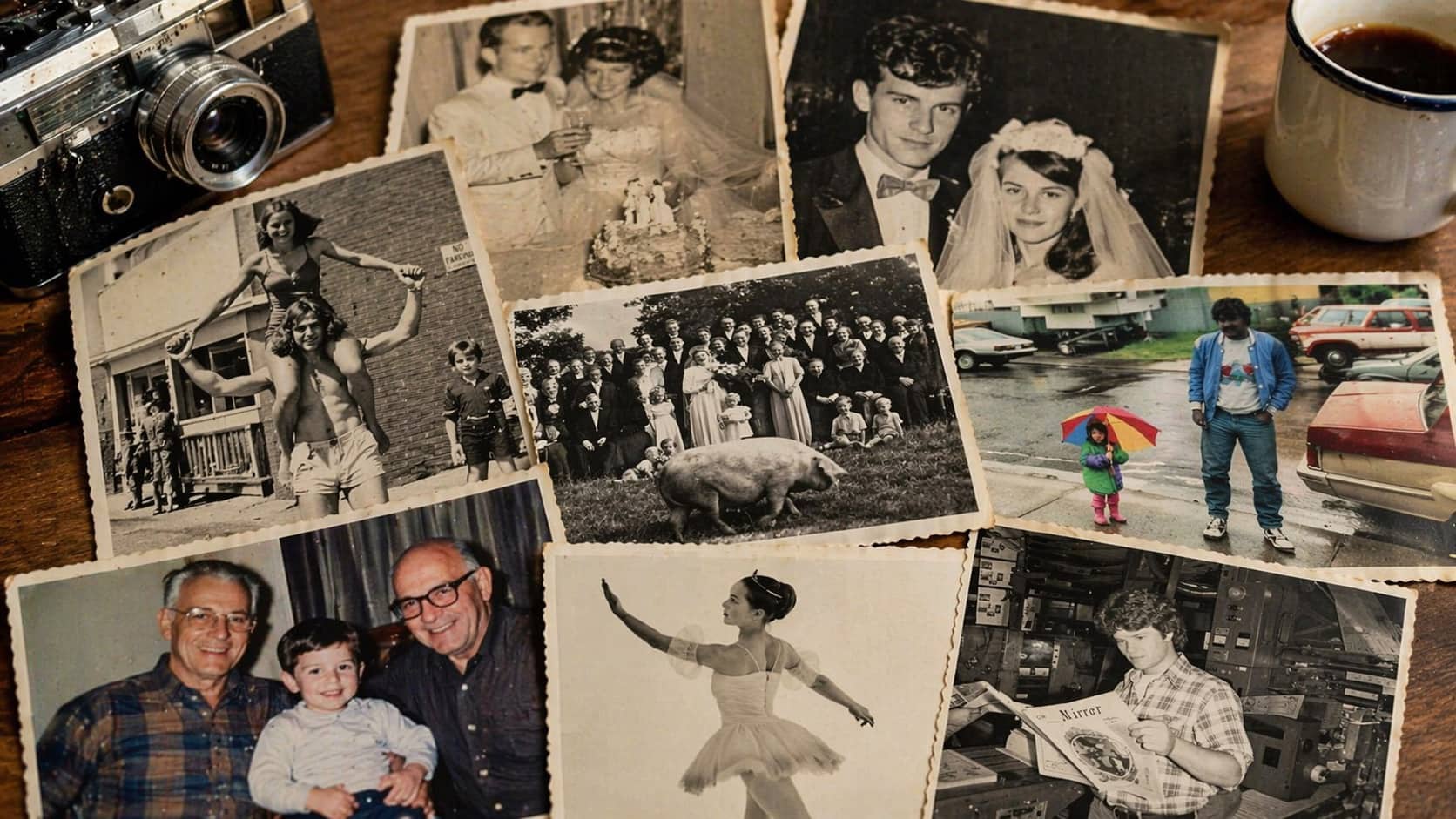 Vintage snapshots and memories on wood