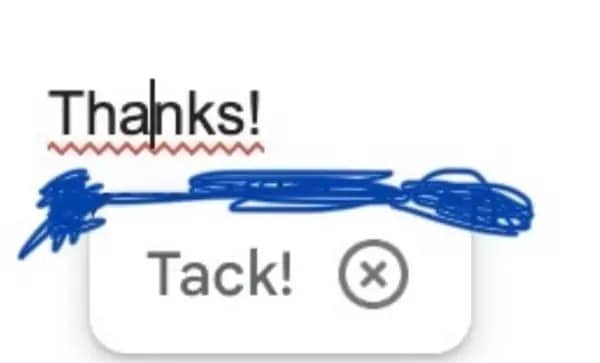 Autocorrect suggesting the Swedish word "Tack" as replacement for the word "Thanks" typo