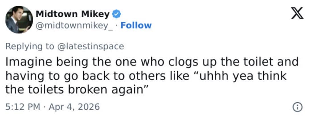relatable artemis 2 meme tweet from Midtown Mikey that captures the ultimate social nightmare: "Imagine being the one who clogs up the toilet and having to go back to others like ‘uhhh yea think the toilets broken again’" while thousands of miles from Earth.
