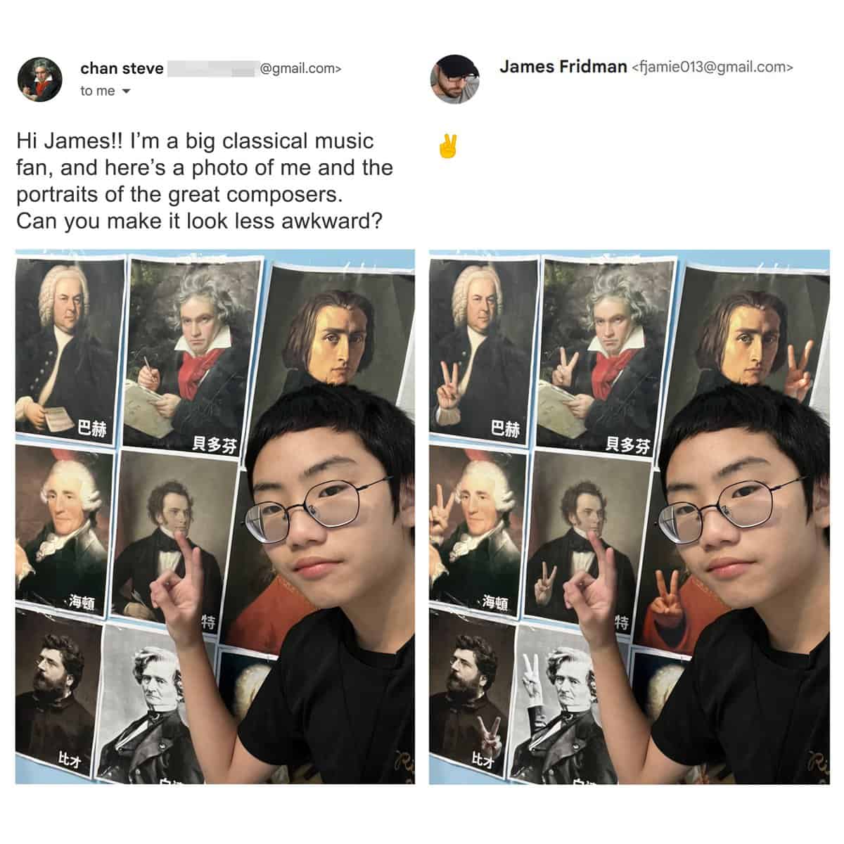 A clever best of James Fridman photoshop response to a girl on a subway train wanting to look like she's holding the pole; James detaches the vertical pole and mounts it horizontally right in front of her.