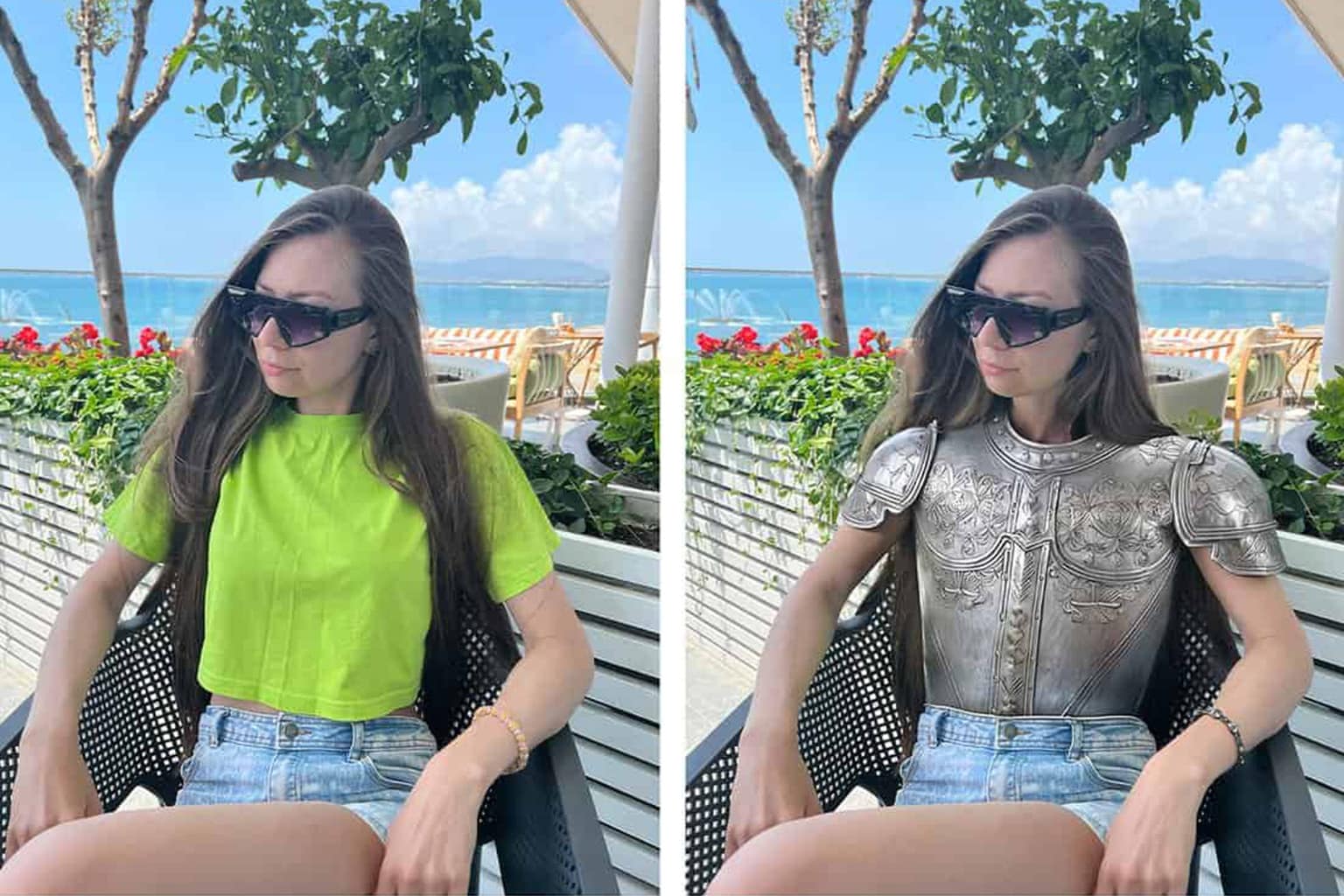 A gallery of the best of James Fridman photoshop documenting a decade of malicious compliance, featuring a burglar stealing a TV from a group photo, a tall man whose head has been retracted into his hoodie, and a hairstylist joyfully eating spaghetti off a client's head.