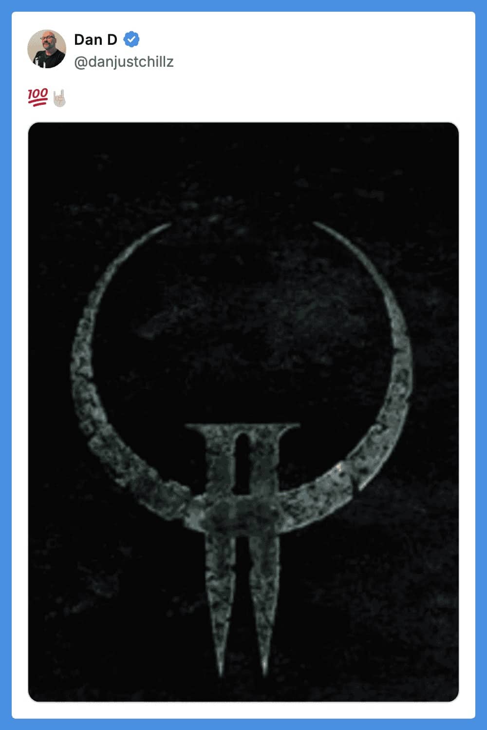 Quake II logo with iconic dark stylized symbol against shadowy background, classic 90s first-person shooter game.