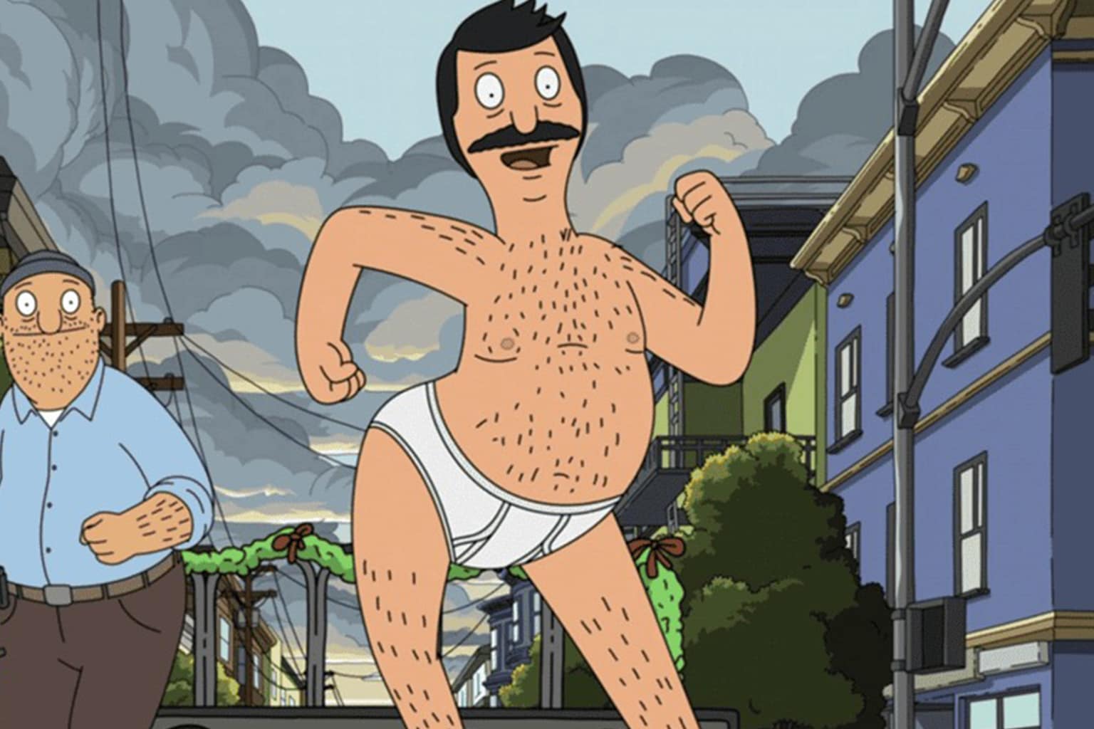 A Bobs Burgers memes gallery compilation featuring a Little Miss character sprinting home to watch the show, Linda hyperventilating over a lack of coffee milk, and a news report about a New Jersey pasta mystery linked to Jimmy Pesto’s restaurant.