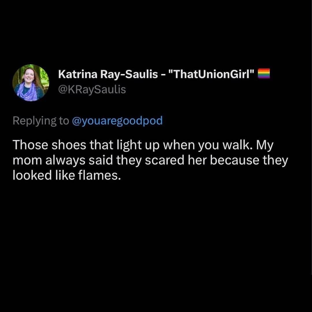 Relatable tweet about mom banning light-up sneakers because the flashing soles looked like flames to her