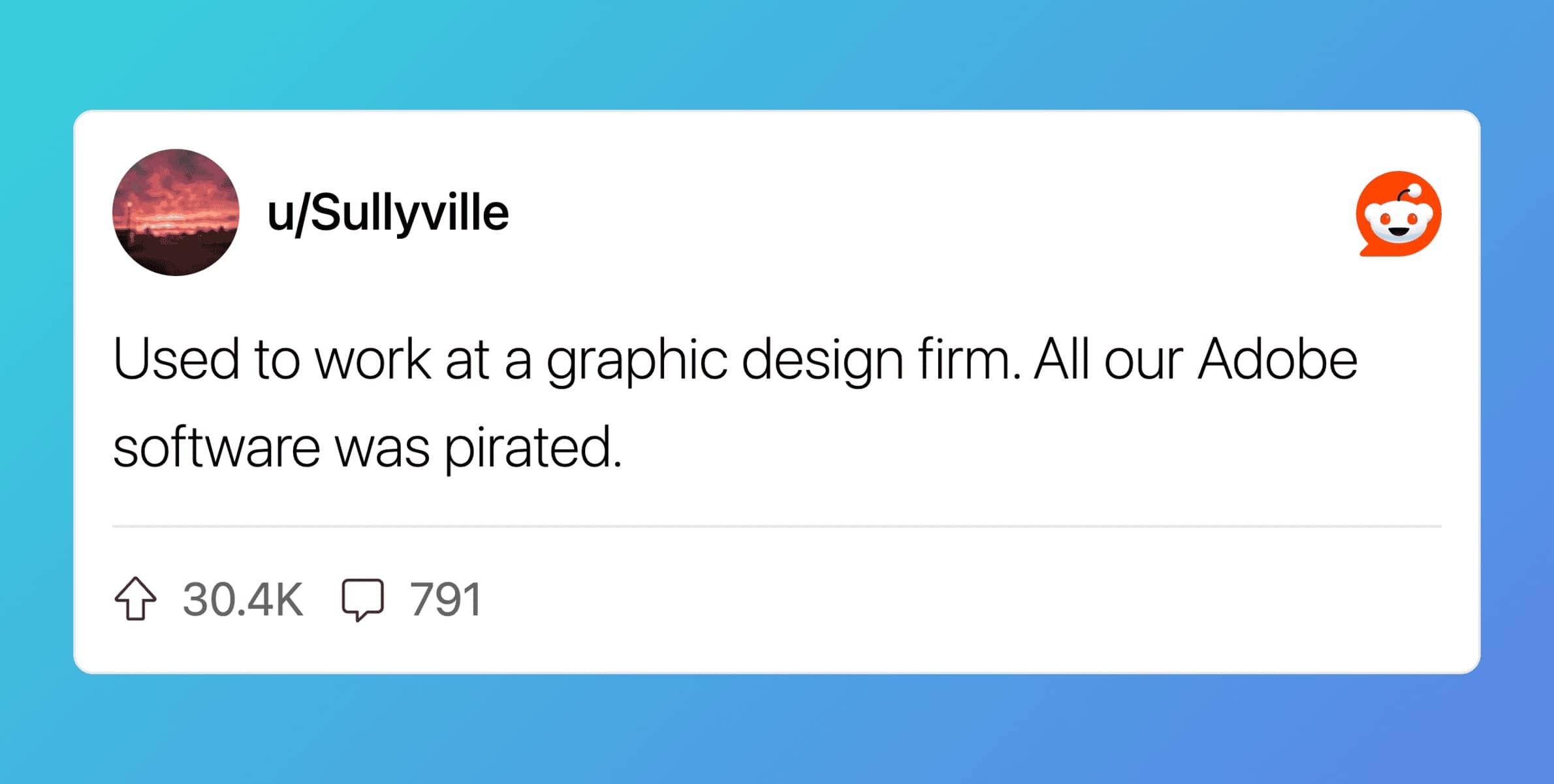 Reddit confession from graphic design firm admitting all company Adobe software was pirated illegally