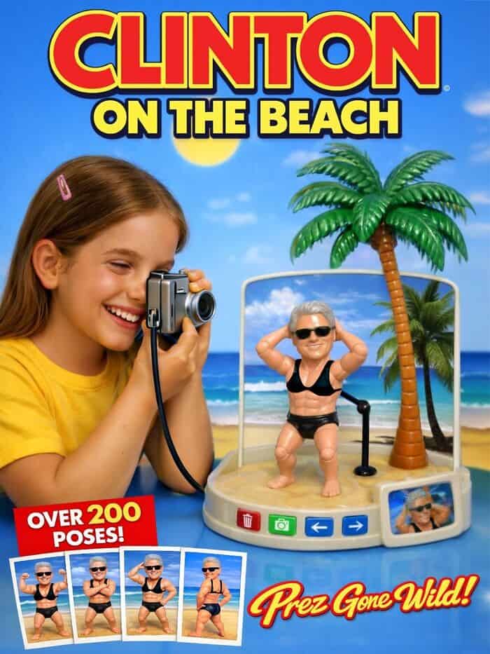 Clinton on the Beach Prez Gone Wild political bobblehead toy over 200 poses girl camera