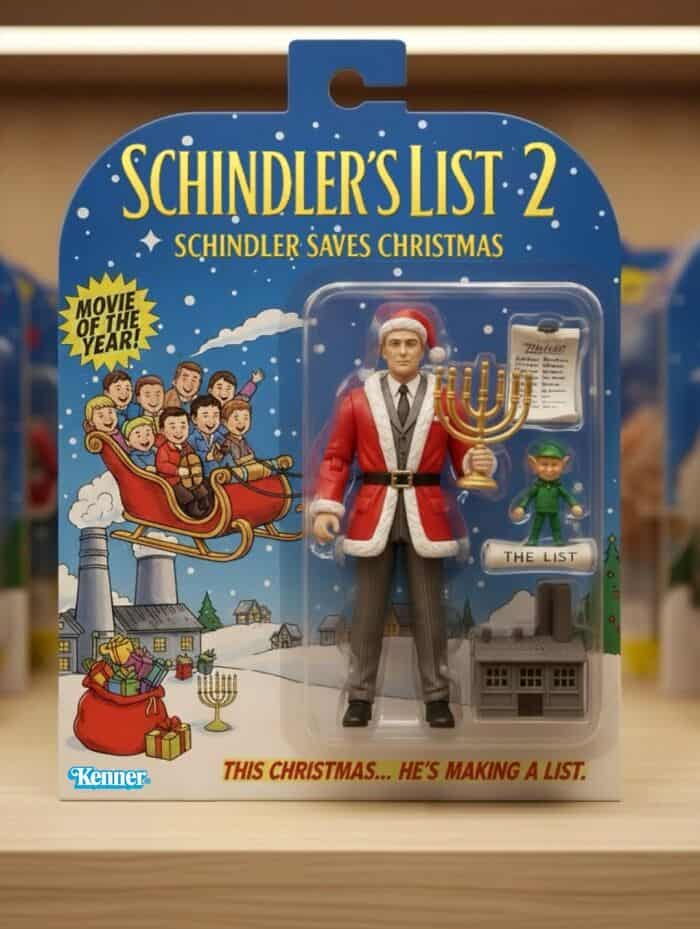 Schindler's List 2 Schindler Saves Christmas Kenner action figure parody toy menorah Santa.