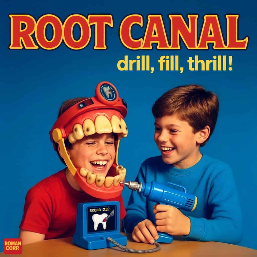 Root Canal drill fill thrill children's dental game kids with oversized teeth helmet drill