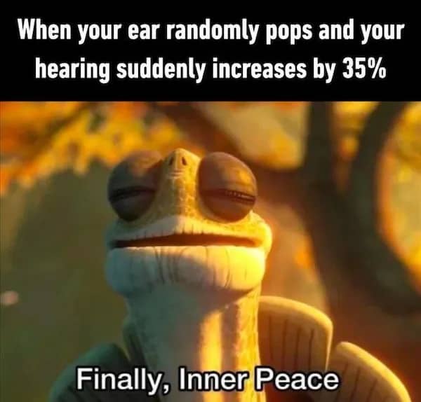 Master Oogway "Inner Peace" meme about the relief felt when a clogged ear finally pops.