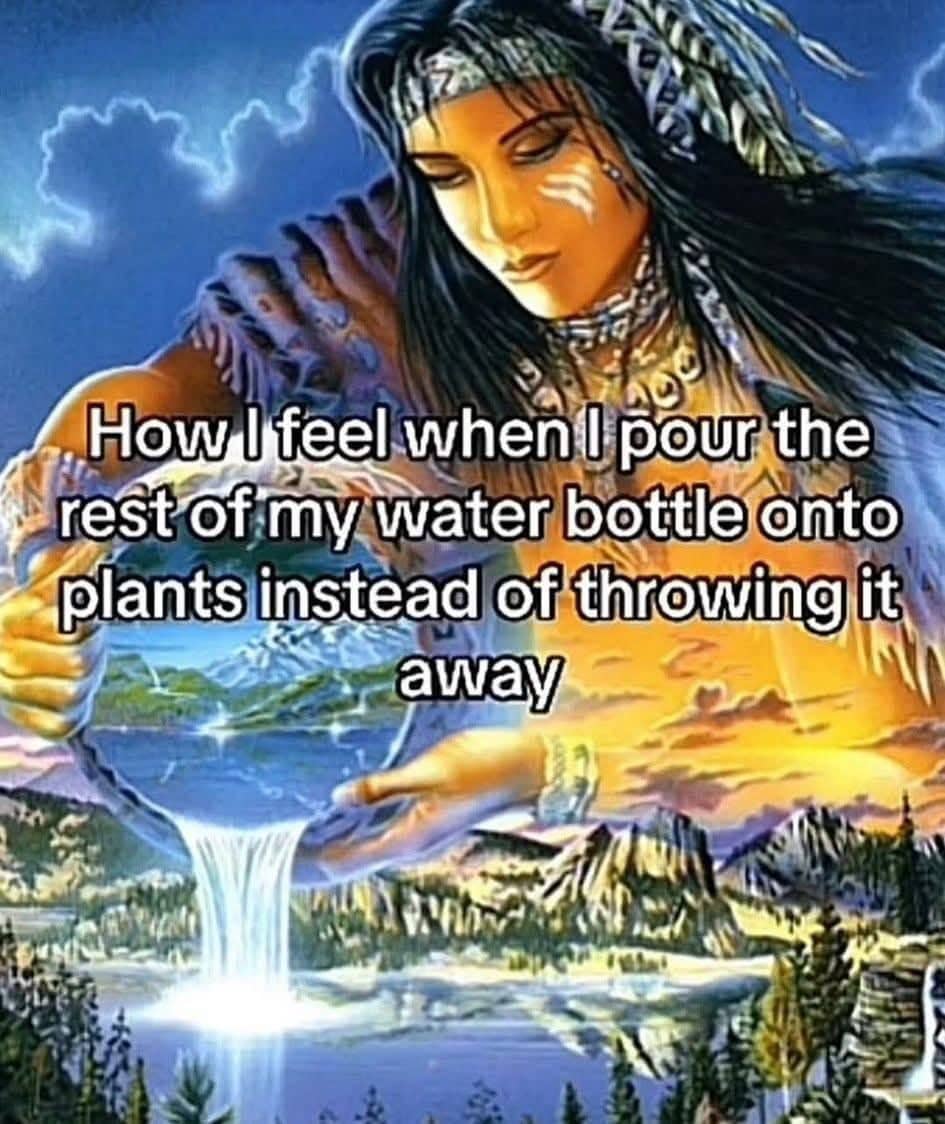 Ethereal fantasy art of a woman pouring water over a landscape representing watering plants with leftover water.
