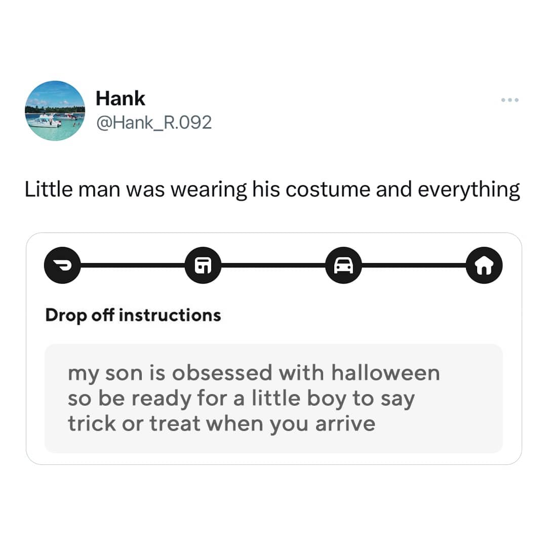 Delivery app instructions note about a young boy obsessed with Halloween waiting to say trick or treat.