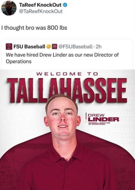 Humorous sports announcement meme where the background shape makes a man look much larger than actual size.