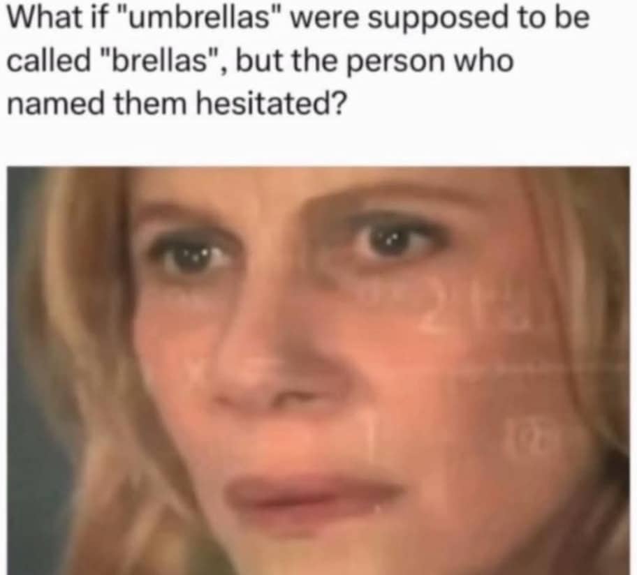 Pensive woman with math equations overlay thinking about the funny origin of the word umbrella.