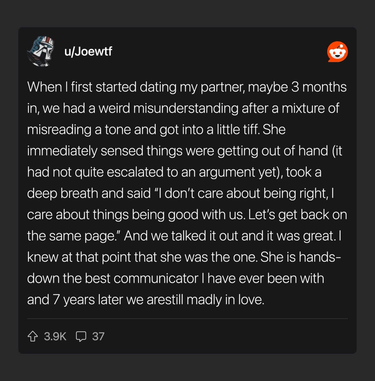 Green flags for women Reddit reply about a partner de-escalating a tiff by prioritizing connection over winning.