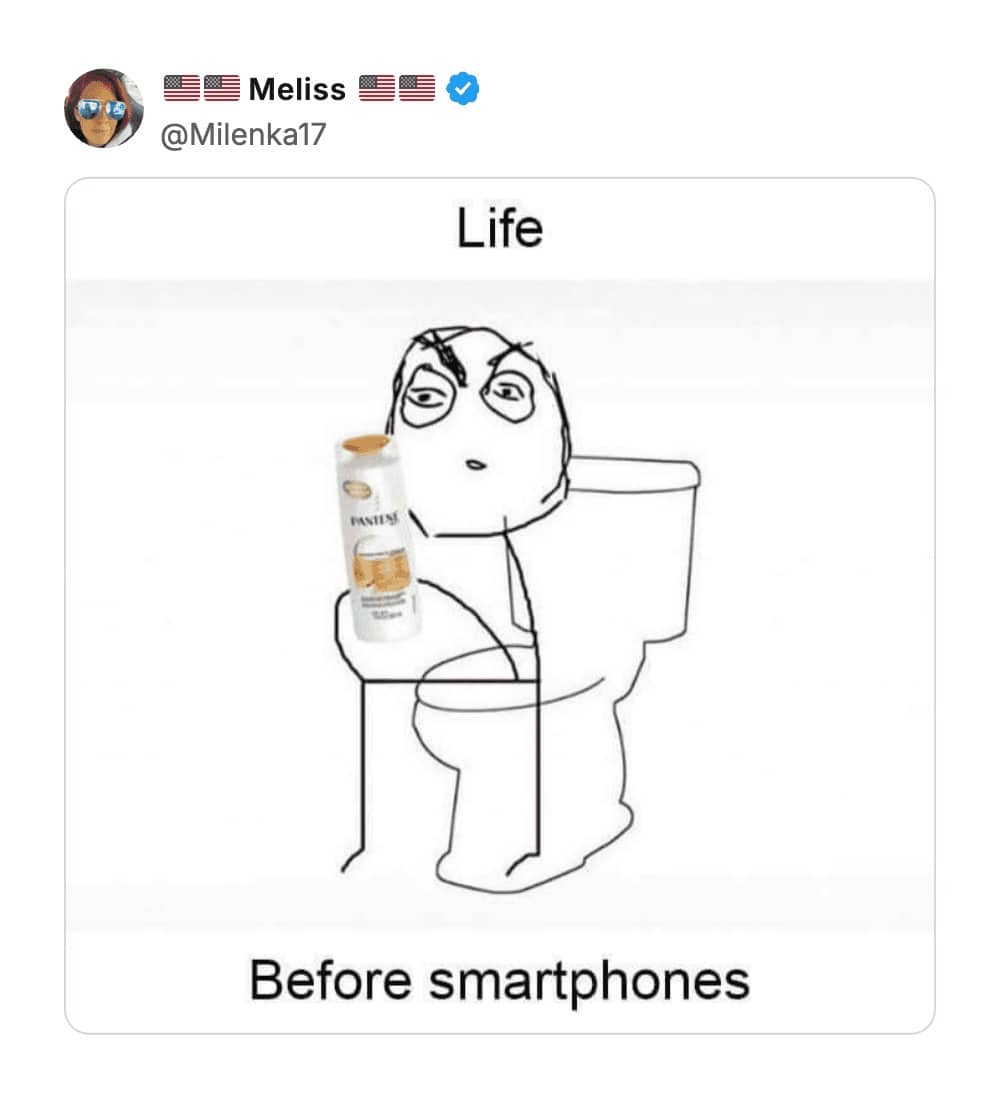 Growing up in the 90s meme of rage comic figure reading a Pantene shampoo bottle while on the toilet.