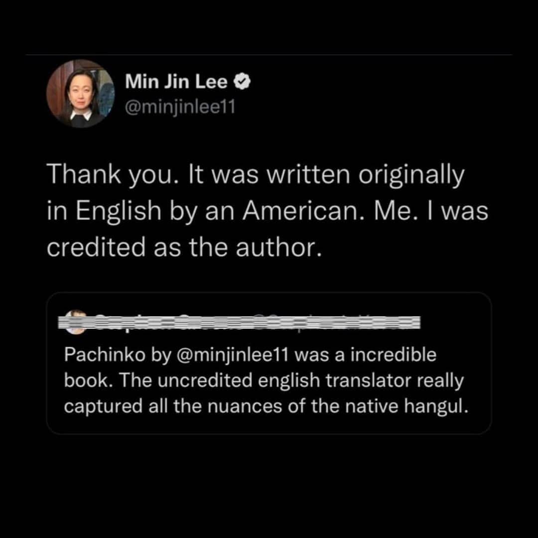 Author Min Jin Lee correcting a fan who thought her book was translated from Hangul.