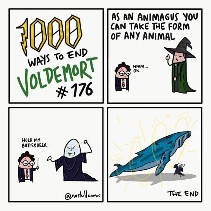 1000 Ways to End Voldemort comic #150 shows Yoshi devouring Voldemort and laying an egg for the Hogwarts omelette menu.