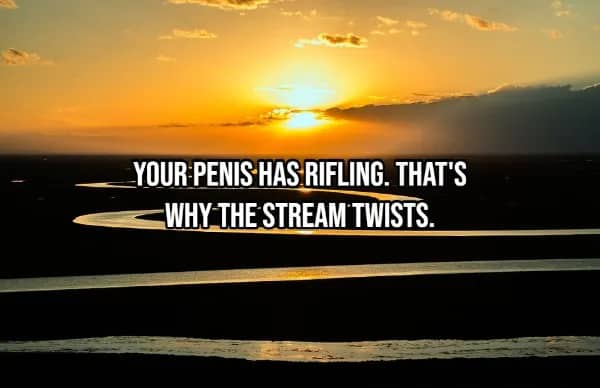 Winding river at golden sunset illustrating urinary stream twisting due to penile rifling