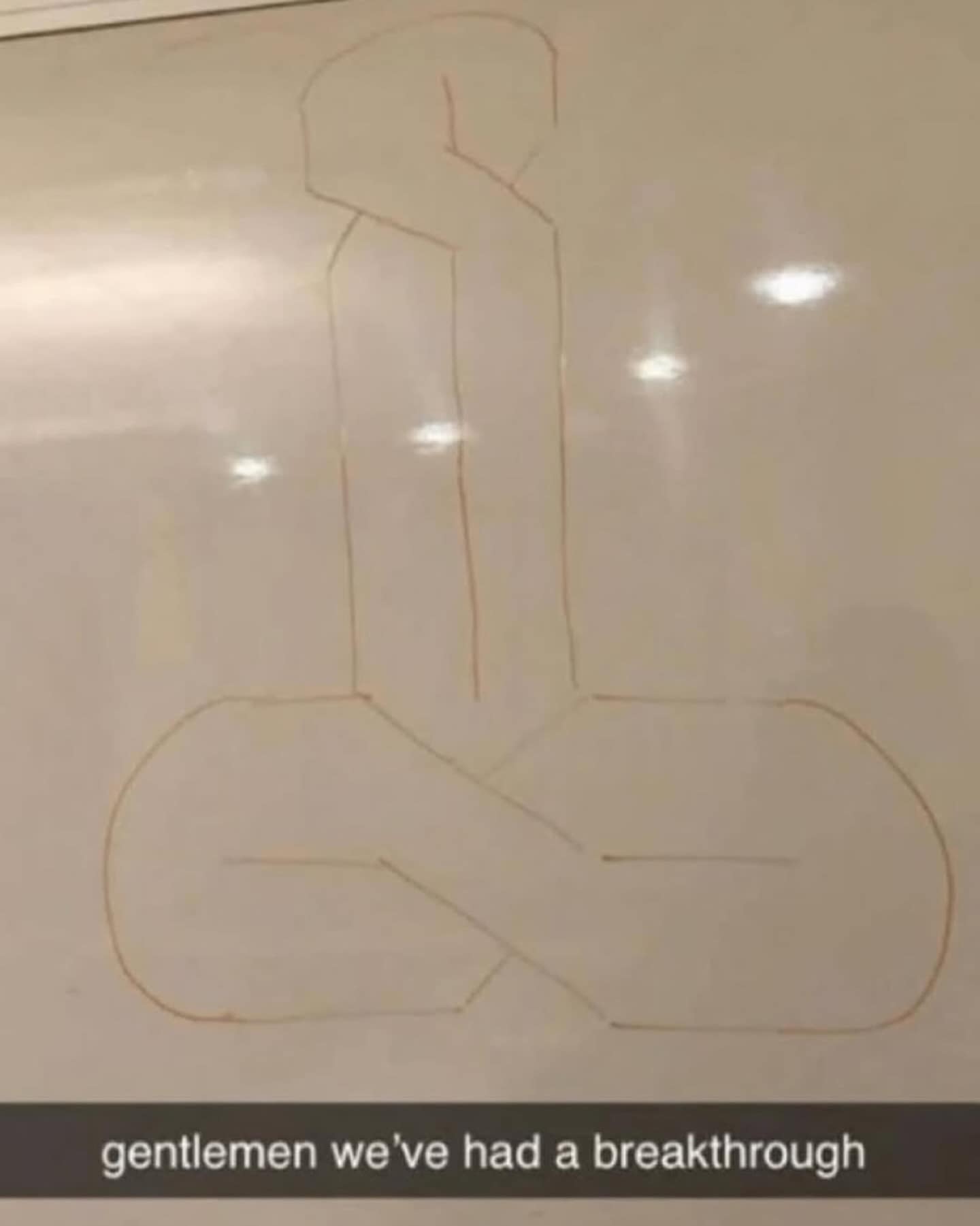 A "breakthrough" meme dump whiteboard drawing that evolves the classic schoolyard "Cool S" into a complex, interlocking phallic shape.